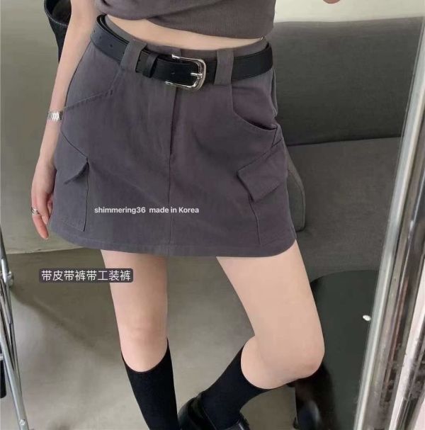 附腰帶工裝褲裙 