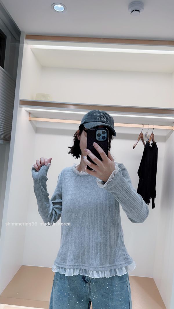 百折接荷葉腰身上衣 