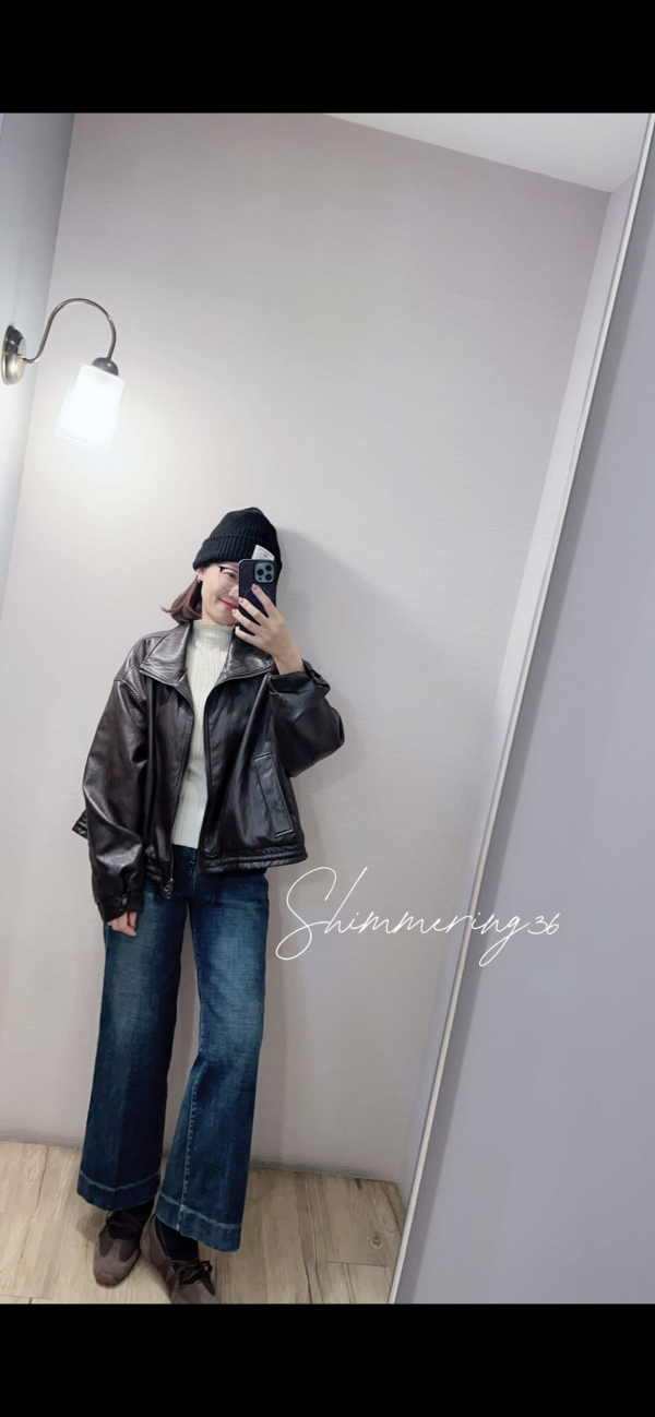 內磨毛直筒牛仔褲 