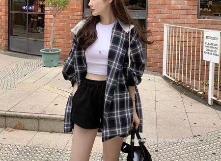 復古連帽格子襯 