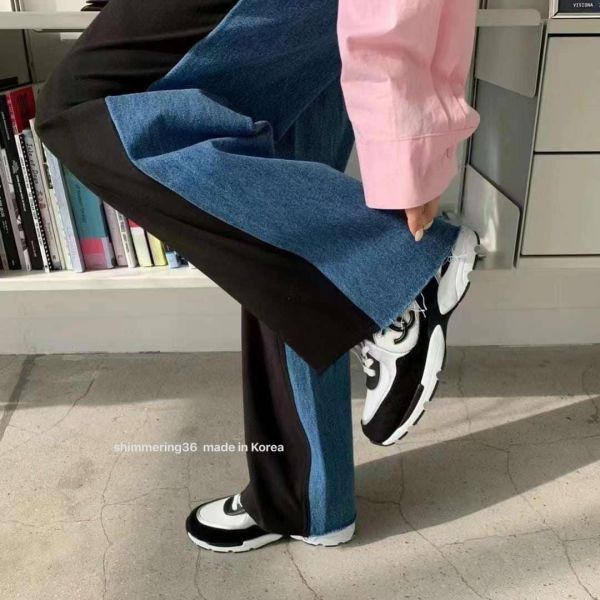 拼接西裝牛仔褲 