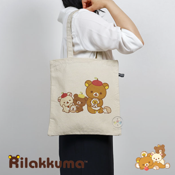 拉拉熊 懶懶熊 刺繡純棉 購物袋 資料袋 美味漢堡 陪你一起 水果派對 3選1 