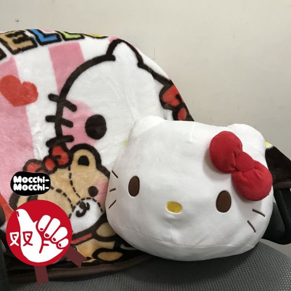 [NG染色] Hello Kitty凱蒂貓大頭蝴蝶結大福麻糬親膚感絨毛抱枕33公分 