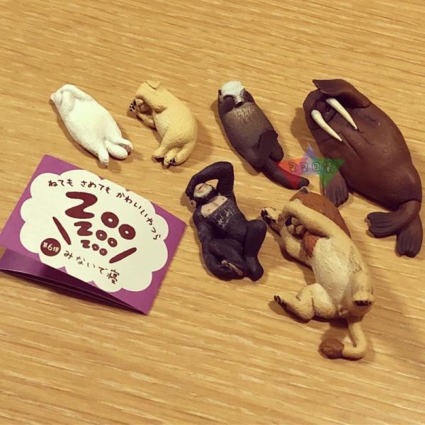 休眠動物園6代遮眼睡覺海獺小狗猴子白貓海象獅子熊貓之穴公仔扭蛋6入 
