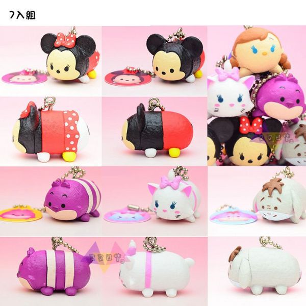 迪士尼TSUM TSUM米奇米妮笑笑貓瑪麗貓驢子屹耳雪寶安娜趴姿公仔吊飾扭蛋7入組 