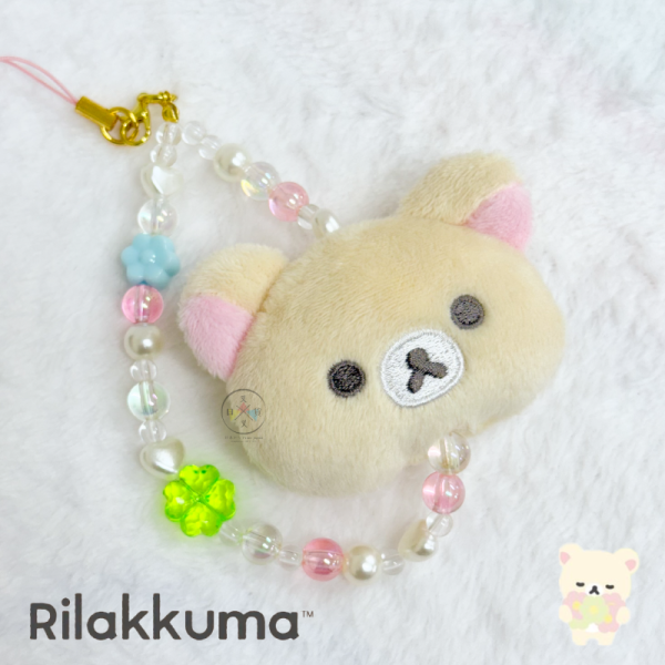 拉拉熊 懶懶熊 懶妹 幸運草絨毛大頭串珠珠 手機吊飾 2選1 