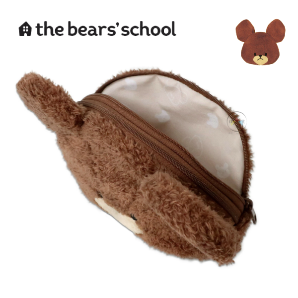 小熊學校 傑琪 燈芯絨 絨毛大臉 雙面 雙層拉鍊 收納包 化妝包 筆袋 
