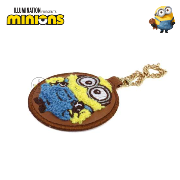 小小兵 MINIONS Tim熊 絨毛刺繡 帆布化妝包 收納包 附皮革吊飾 