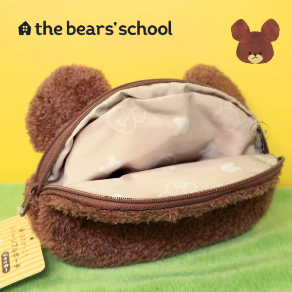 小熊學校 傑琪 燈芯絨 絨毛大臉 雙面 雙層拉鍊 收納包 化妝包 筆袋 