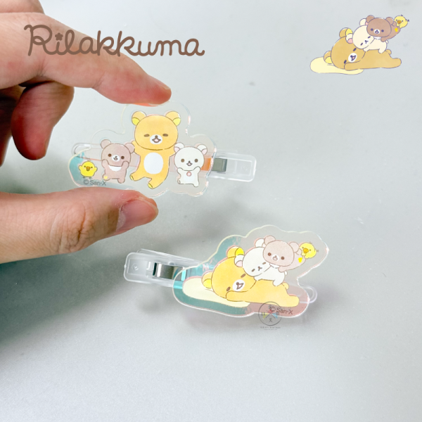 拉拉熊 懶懶熊 彩虹雷射 壓克力 髮夾 夾子 2入組 大頭 躺枕頭 全體 3選1 日本製 