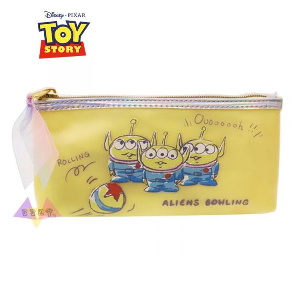 迪士尼玩具總動員水彩三眼怪玩皮球黃底磨砂感防水筆袋化妝包 
