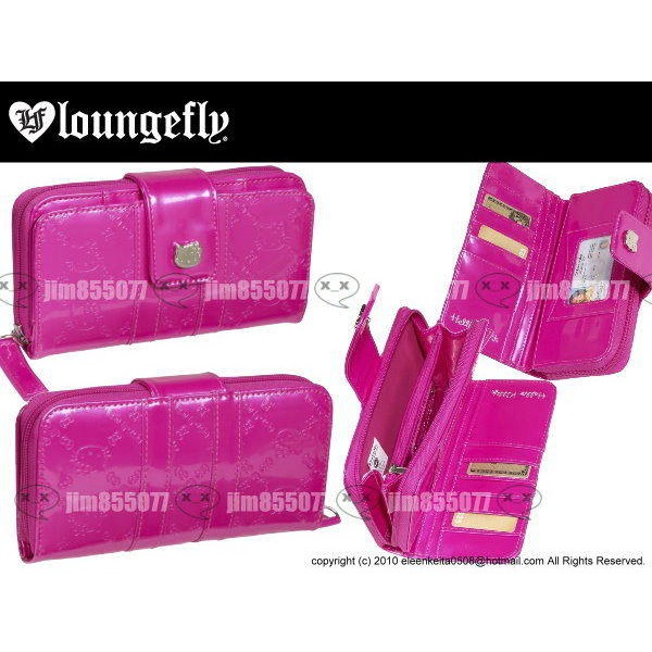 HELLO KITTY凱蒂貓 LoungeFly 桃紅漆皮壓紋扣式拉鍊長夾錢包 美國限定kwa280 