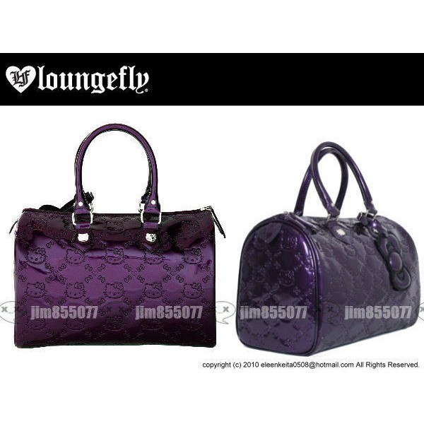 特價  美國限定HELLO KITTY x LoungeFly質感漆皮防潑壓紋波士頓包手提包紫 