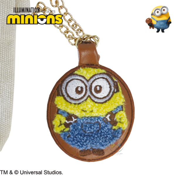 小小兵 MINIONS Tim熊 絨毛刺繡 帆布化妝包 收納包 附皮革吊飾 
