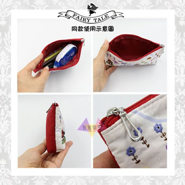 童話故事小美人魚燈塔城堡海洋地圖刺繡灰底筆袋 