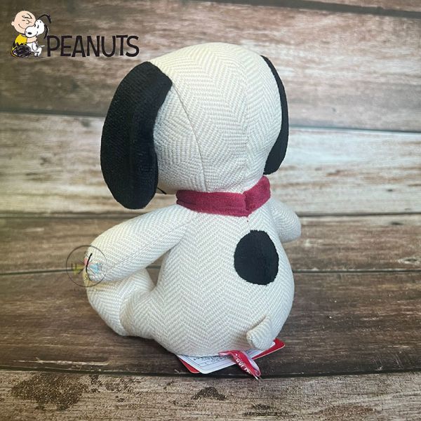 史努比 Snoopy 十字紋布料 坐姿 絨毛玩偶 