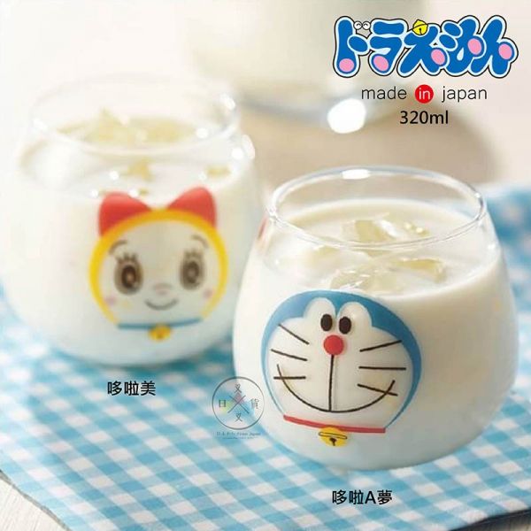 哆啦A夢 Doraemon 哆啦美 不倒翁橢圓玻璃杯320ml 盒裝 2選1 日本製 