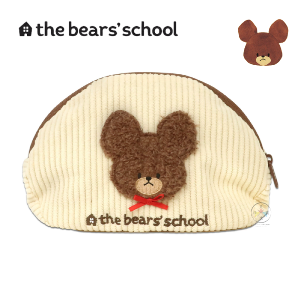 小熊學校 傑琪 燈芯絨 絨毛大臉 雙面 雙層拉鍊 收納包 化妝包 筆袋 