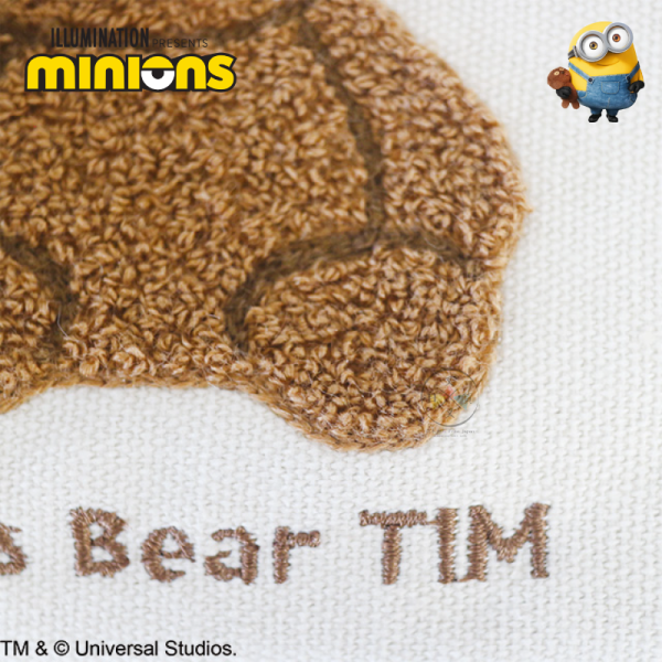 小小兵 MINIONS Tim熊 絨毛刺繡 帆布化妝包 收納包 附皮革吊飾 