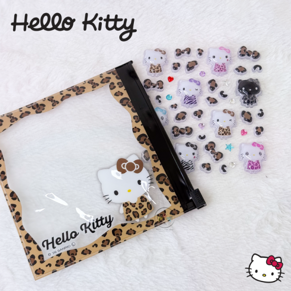 三麗鷗 Hello Kitty 凱蒂貓 立體泡泡貼紙附夾鏈袋 豹紋曬黑制服 3選1 