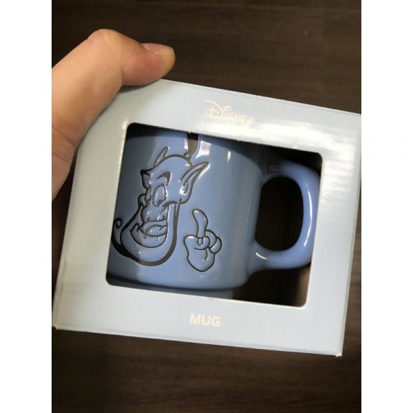 迪士尼阿拉丁神燈精靈大臉浮凸淺藍陶瓷馬克杯220ml盒裝 日本製 