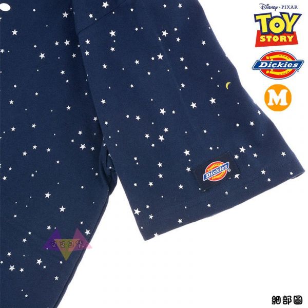 迪士尼商店限定Dickies聯名玩具總動員披薩星球深藍短袖短踢短T上衣M號 