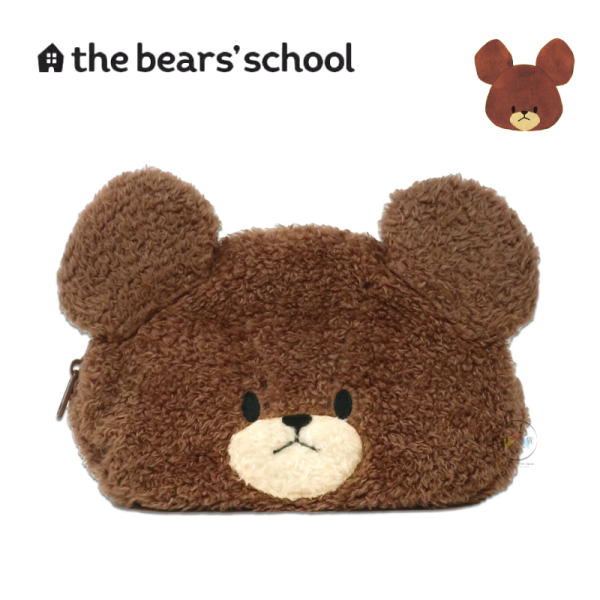 小熊學校 傑琪 燈芯絨 絨毛大臉 雙面 雙層拉鍊 收納包 化妝包 筆袋 