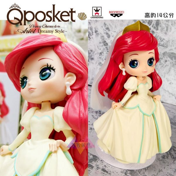 迪士尼Q Posket小美人魚一般色米黃婚紗大眼娃娃公仔盒裝BP景品 