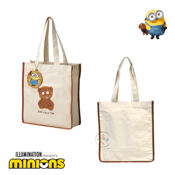 小小兵 MINIONS Tim熊 絨毛刺繡 帆布托特包 肩背包 附皮革吊飾 