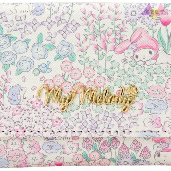 Melody美樂蒂碎花系列英文鐵牌白底仿皮名片票卡拍立得相片收納夾 