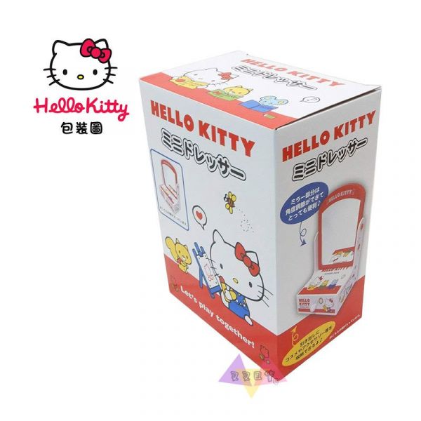 Hello Kitty凱蒂貓看書白底梳妝台附鏡子抽屜盒裝 