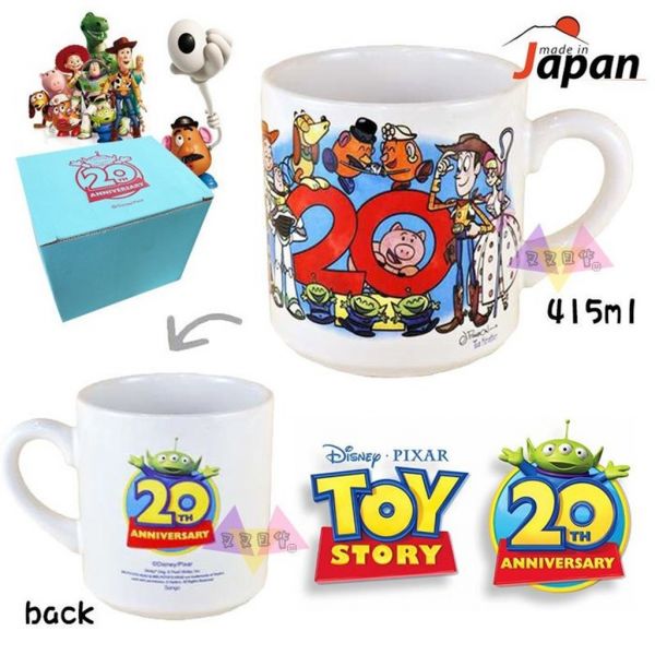 玩具總動員20周年插畫風胡迪翠絲巴斯三眼怪彈簧狗蛋頭夫婦火腿豬馬克杯415ml盒裝 日本製 