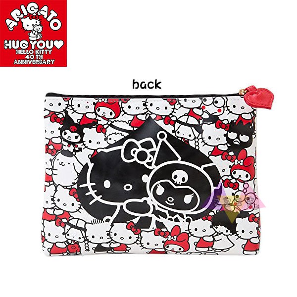 Hello Kitty三麗鷗全員40周年紀念系列大愛心扁形收納袋 
