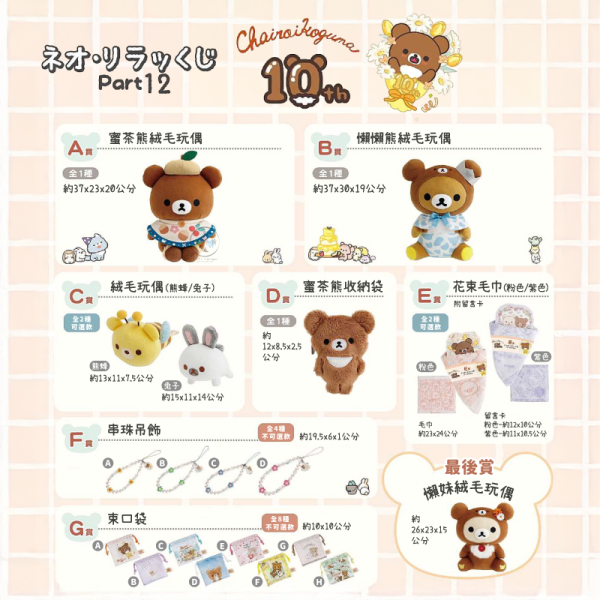 預購5月 拉拉熊 懶懶熊 蜜茶熊 10周年回顧 一番賞 抽抽樂 Part.12 