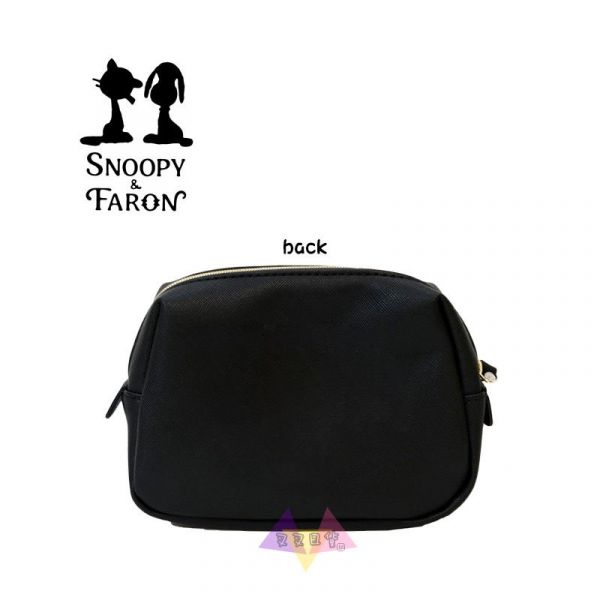 史努比與貓咪Snoopy Faron燙金剪影黑底仿皮化妝包 