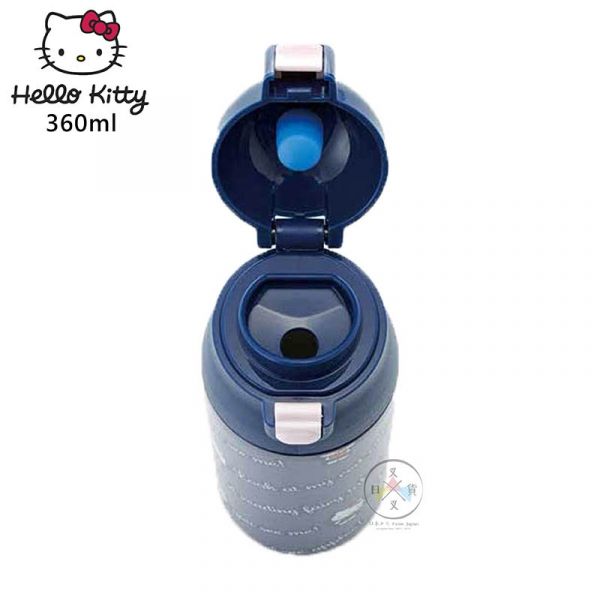 三麗鷗Hello Kitty凱蒂貓 超輕量直飲式彈蓋保溫瓶360ml 滿版深藍盒裝 