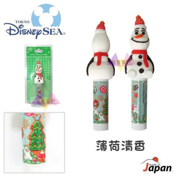 迪士尼樂園限定冰雪奇緣聖誕節限定雪寶公仔蓋子護唇膏 薄荷清香 日本製 