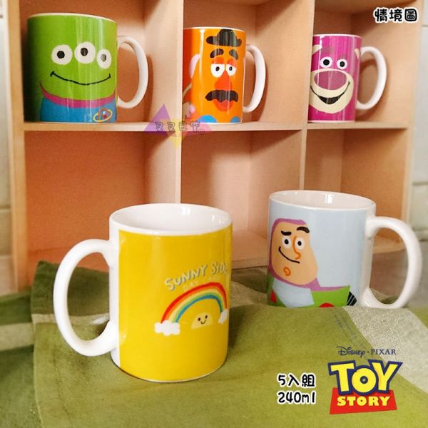 迪士尼景品玩具總動員胡迪巴斯蛋頭先生三眼怪熊抱哥陶瓷馬克杯240ml盒裝 5入組 