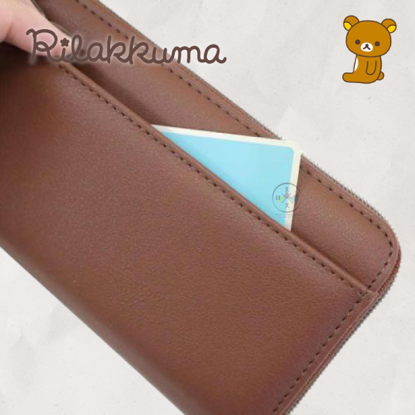 拉拉熊 懶懶熊 菱格 壓紋 立體金屬牌 拉鍊 長夾 米色 咖色 2選1 