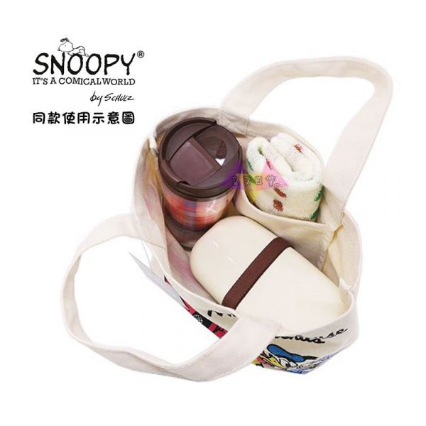 Snoopy史努比塔克鳥 拿旗子 帆布手提袋便當袋 