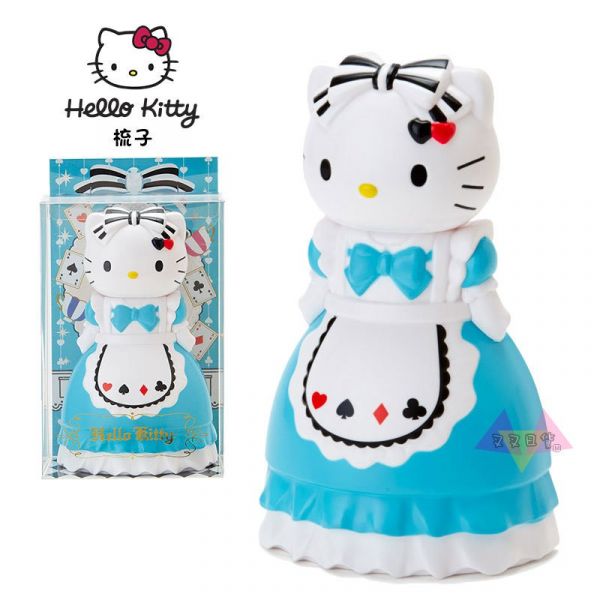 Hello Kitty凱蒂貓變裝愛麗絲藍洋裝公仔梳子盒裝 