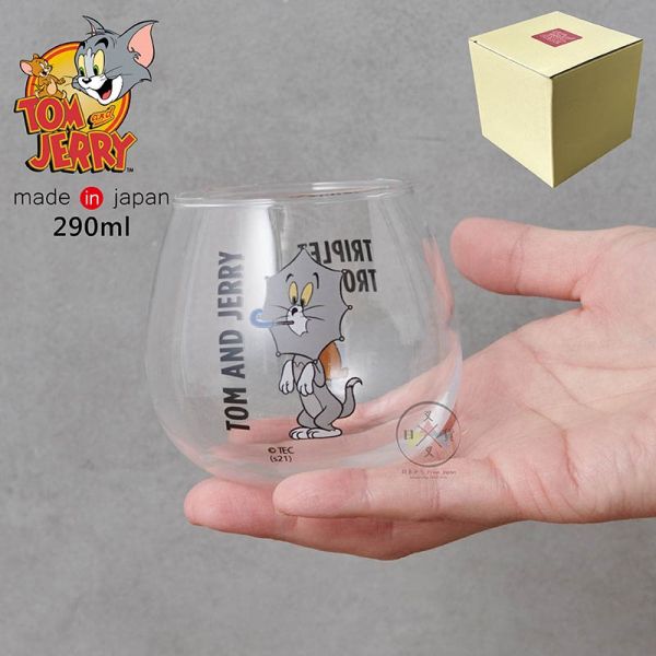 湯姆貓與傑利鼠 變形 不倒翁 橢圓 玻璃杯290ml 盒裝 日本製 