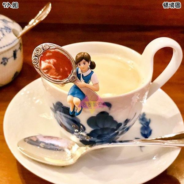 奇譚杯緣子OL小姐水藍色制服手拿鏡連結對話框落葉拿鞋扭蛋公仔5入組 