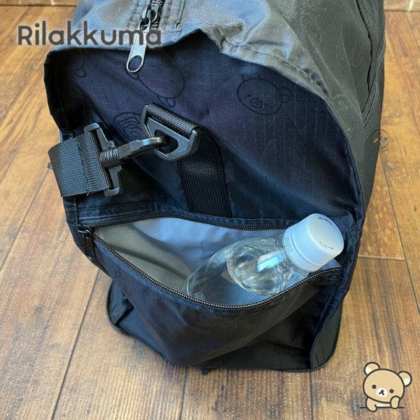 拉拉熊 懶懶熊 發呆 斜背包 摺疊波士頓包 L號 38L 行李箱拉桿購物袋 黑色 
