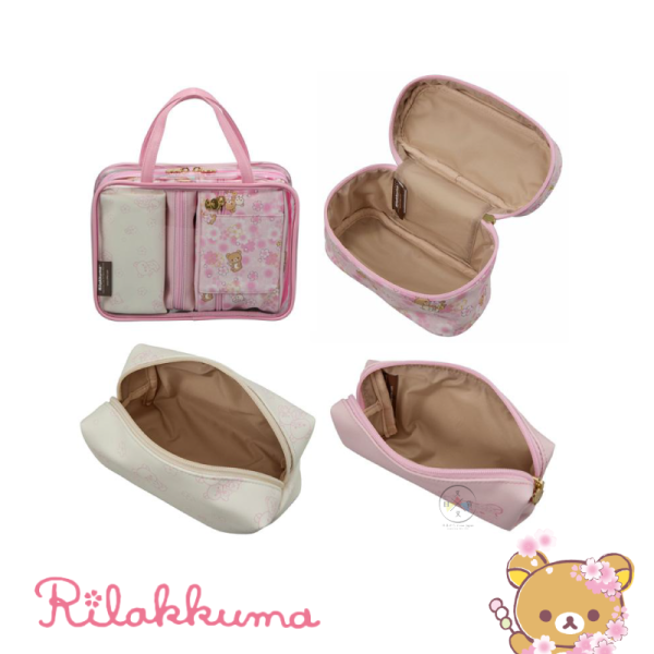 拉拉熊 懶懶熊 櫻花風 透明手提袋 旅行收納袋 化妝包 盥洗包 分裝包 4件組 