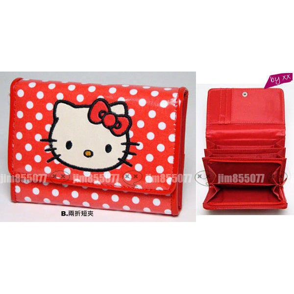 [特價出清] Hello Kitty 凱蒂貓 紅底白點點系列 兩折短夾皮夾錢包 