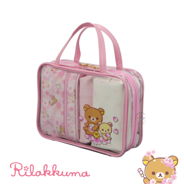 拉拉熊 懶懶熊 櫻花風 透明手提袋 旅行收納袋 化妝包 盥洗包 分裝包 4件組 