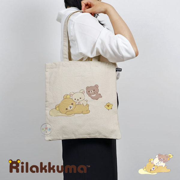 拉拉熊 懶懶熊 刺繡純棉 購物袋 資料袋 美味漢堡 陪你一起 水果派對 3選1 