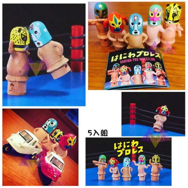 熊貓之穴 土偶摔角選手面具逗趣公仔扭蛋5入組~好療癒 