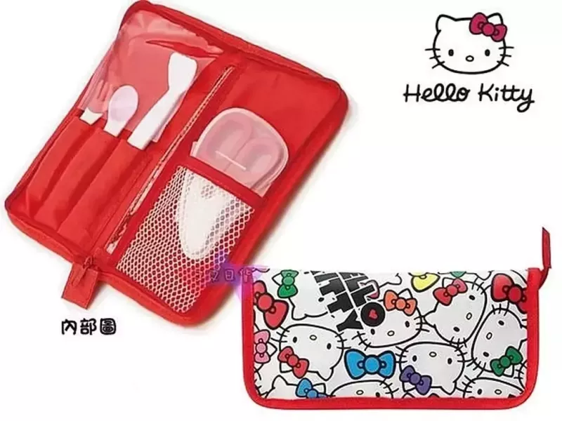Hello Kitty凱蒂貓彩色啾啾滿版攜帶式不織布餐具袋收納包 